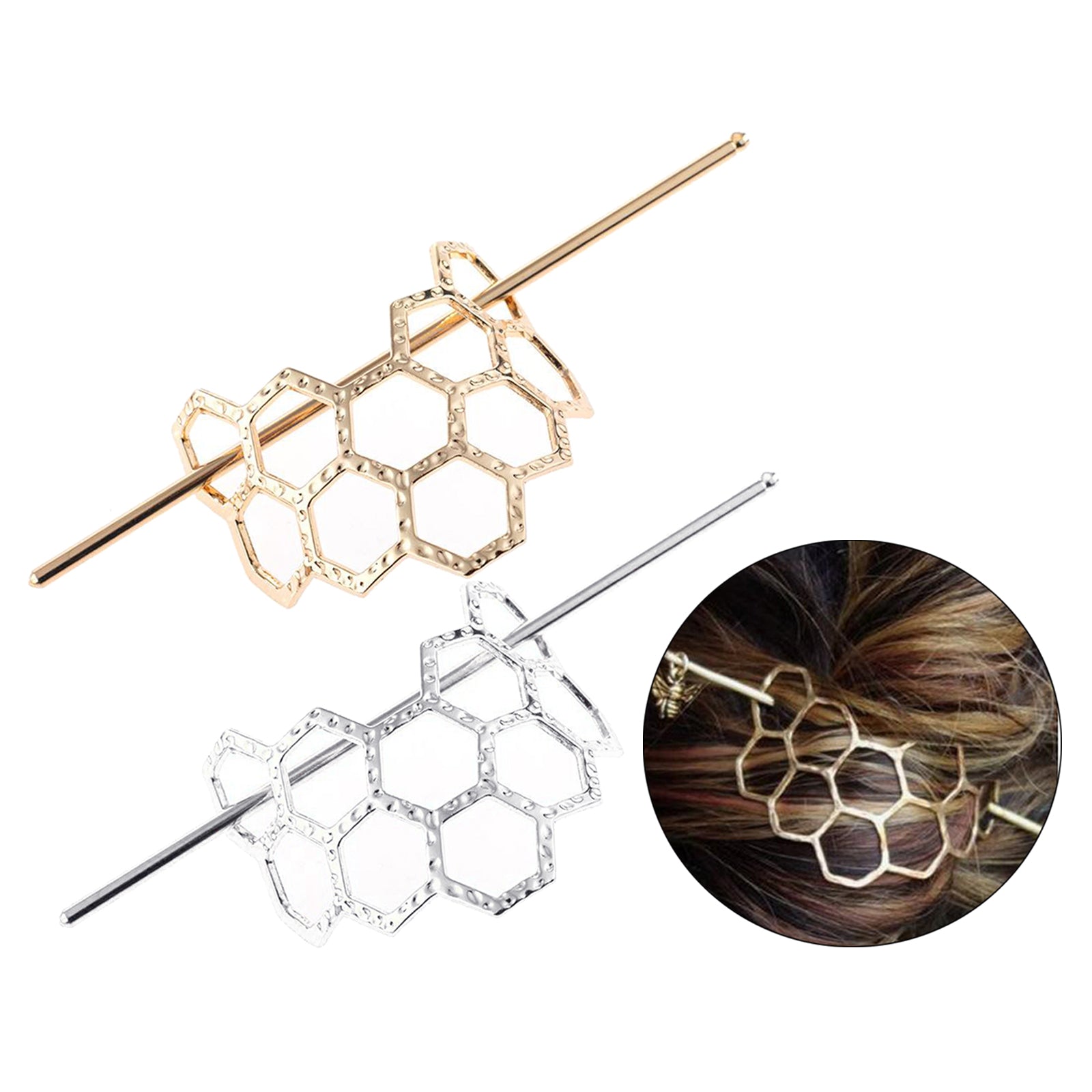 Hair Stick Boho Metal Alloy Geometric Shaped Bun Holder Bun Cage Gold