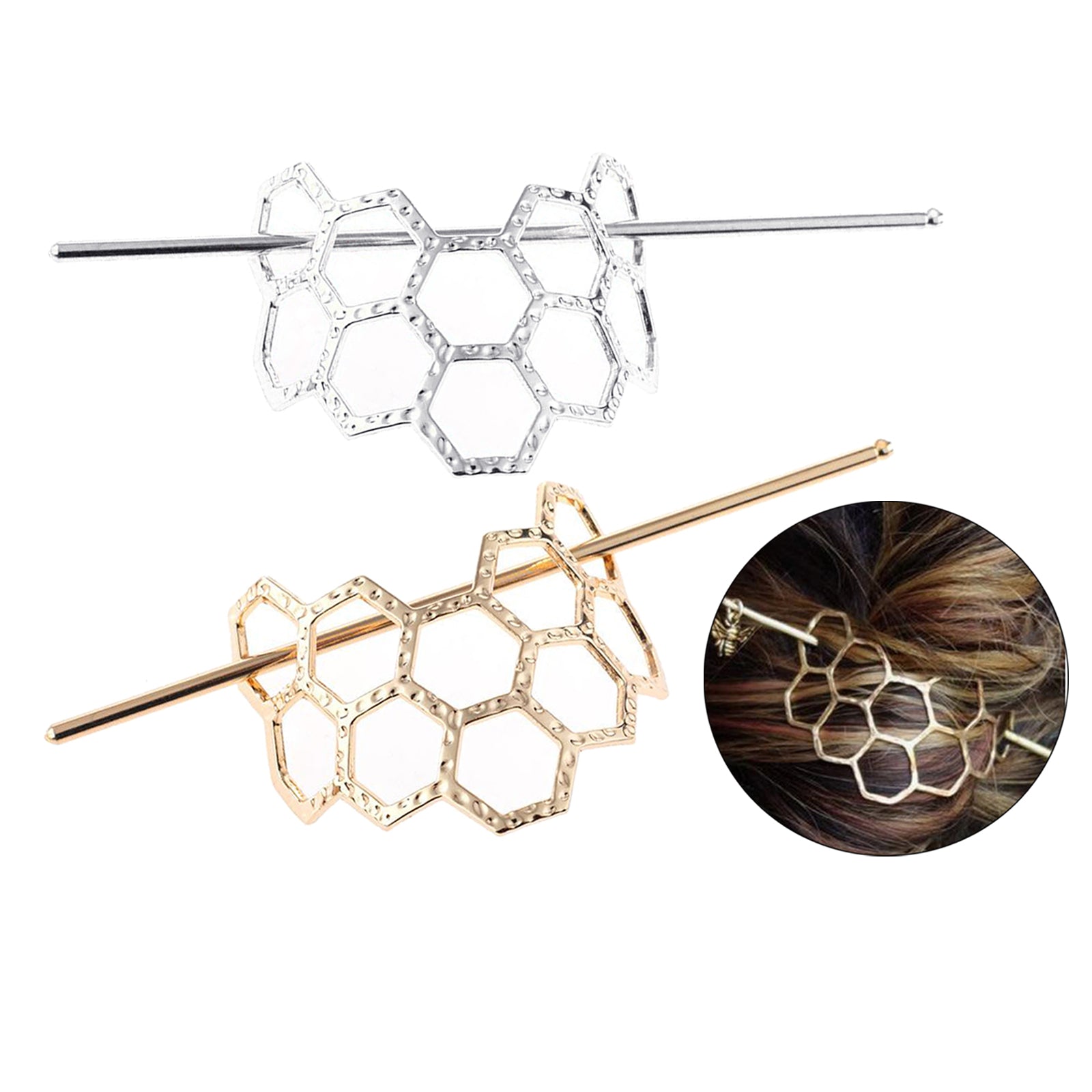 Hair Stick Boho Metal Alloy Geometric Shaped Bun Holder Bun Cage Gold