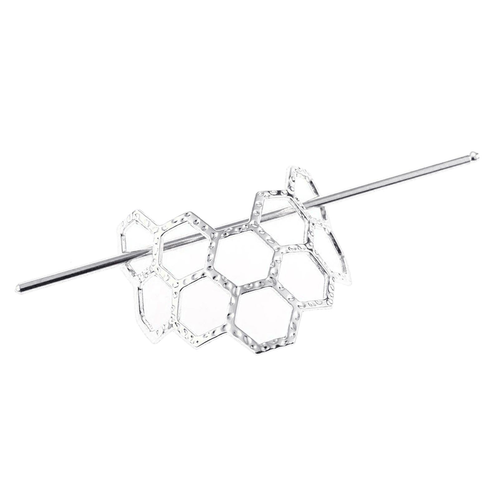 Hair Stick Boho Metal Alloy Geometric Shaped Bun Holder Bun Cage Silver