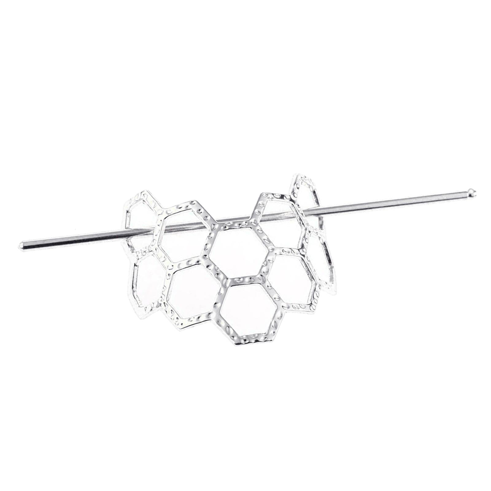 Hair Stick Boho Metal Alloy Geometric Shaped Bun Holder Bun Cage Silver