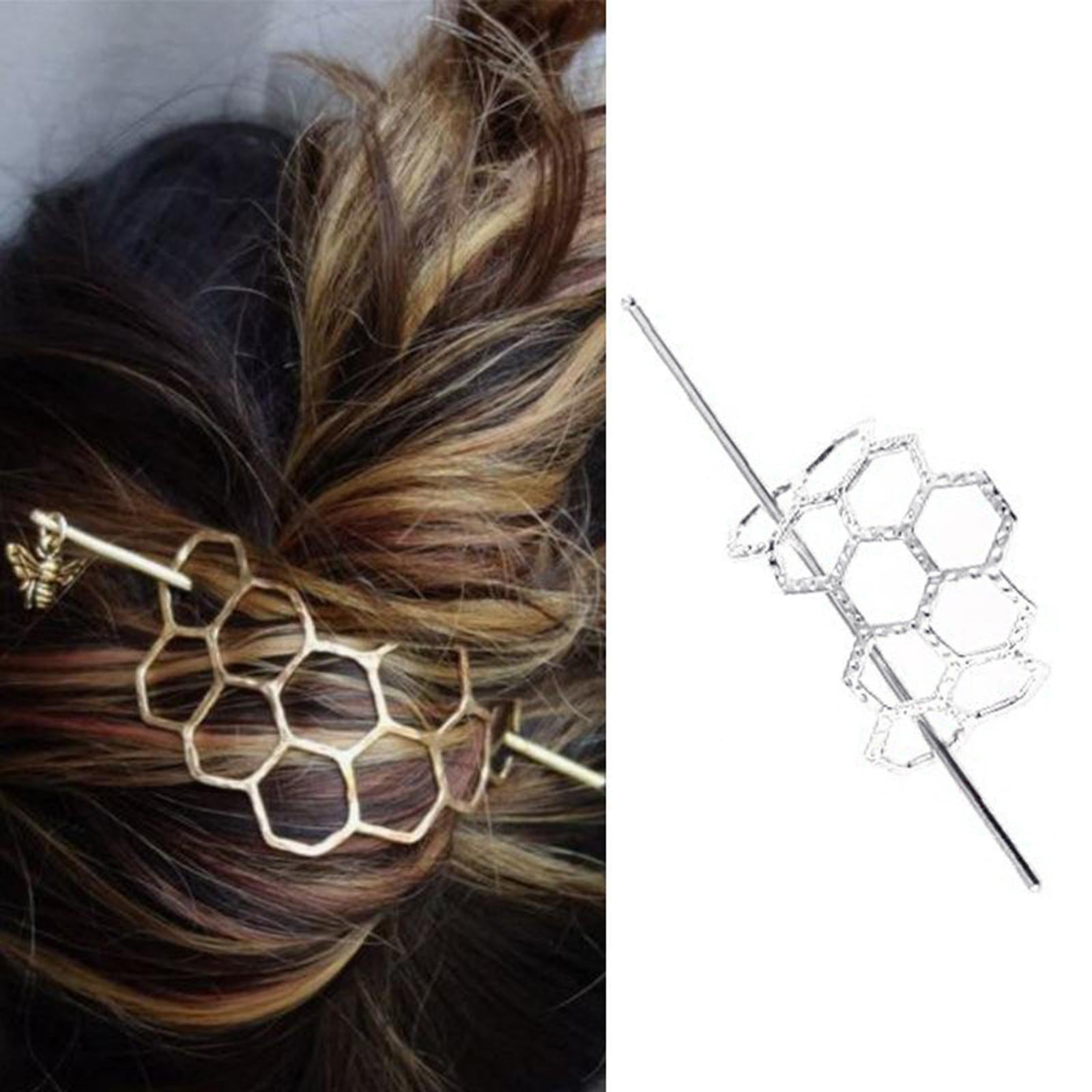 Hair Stick Boho Metal Alloy Geometric Shaped Bun Holder Bun Cage Silver