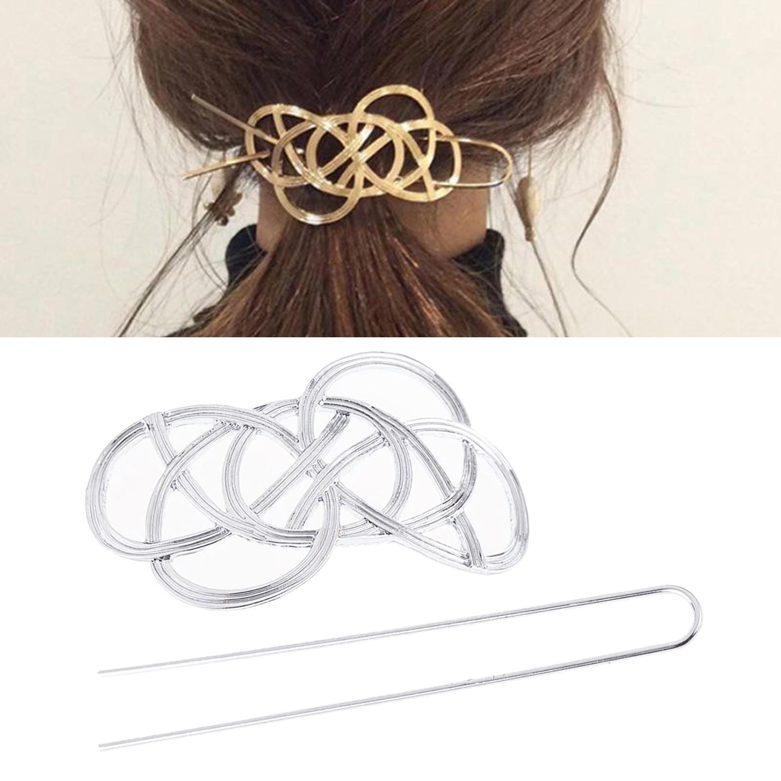 Women Hair Clips Slide Stick Celtic Knot Hairpin Jewelry Accesory Silver