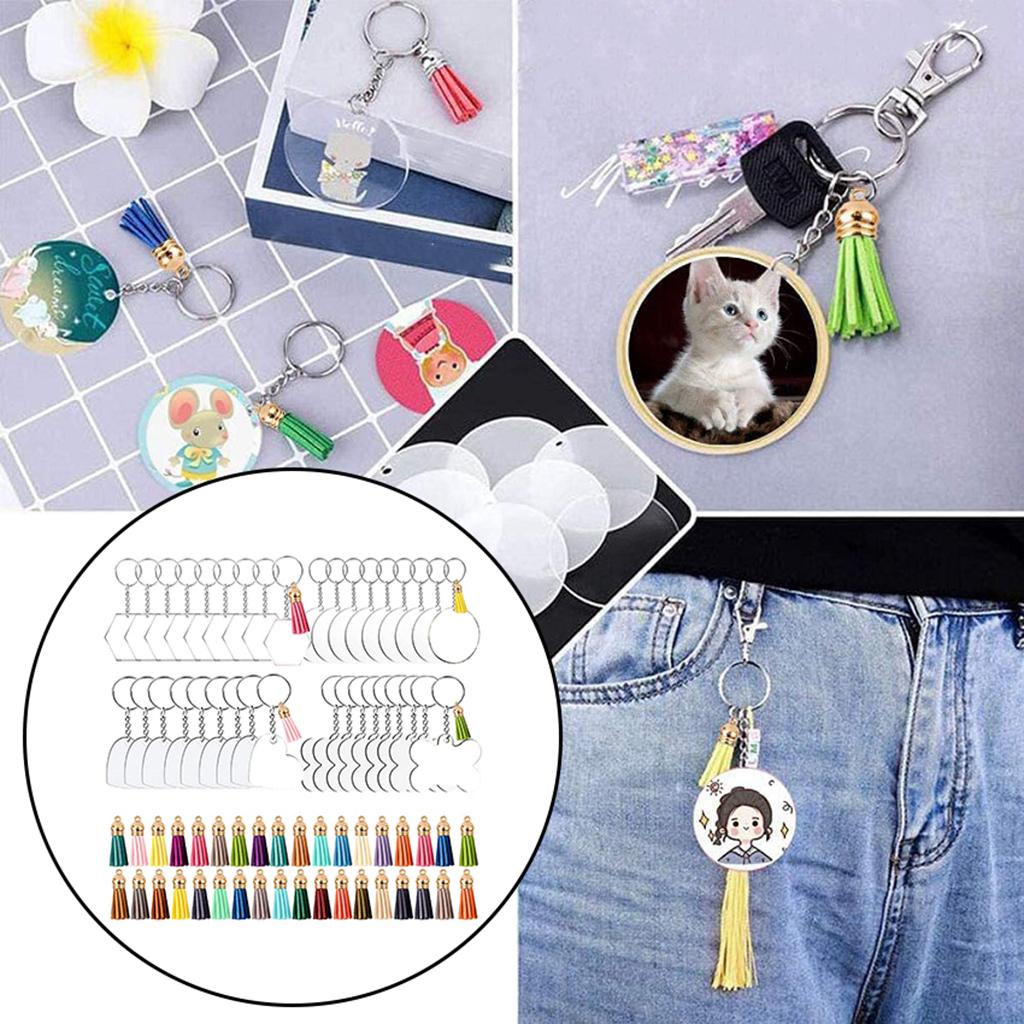 36Pack Clear Acrylic Key Chain Keychain Blanks Charm with Tassel DIY Keyring