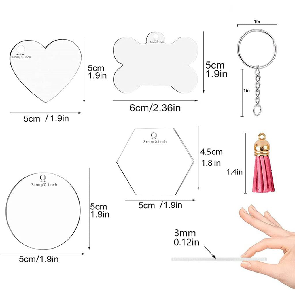 36Pack Clear Acrylic Key Chain Keychain Blanks Charm with Tassel DIY Keyring