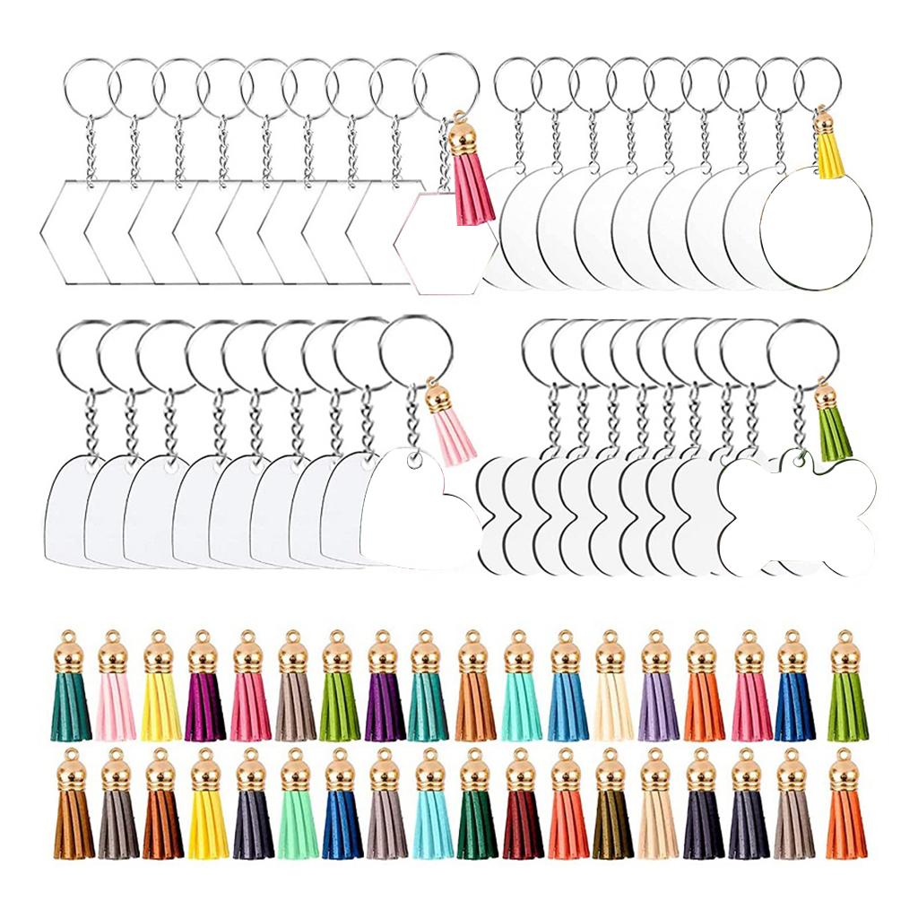 36Pack Clear Acrylic Key Chain Keychain Blanks Charm with Tassel DIY Keyring
