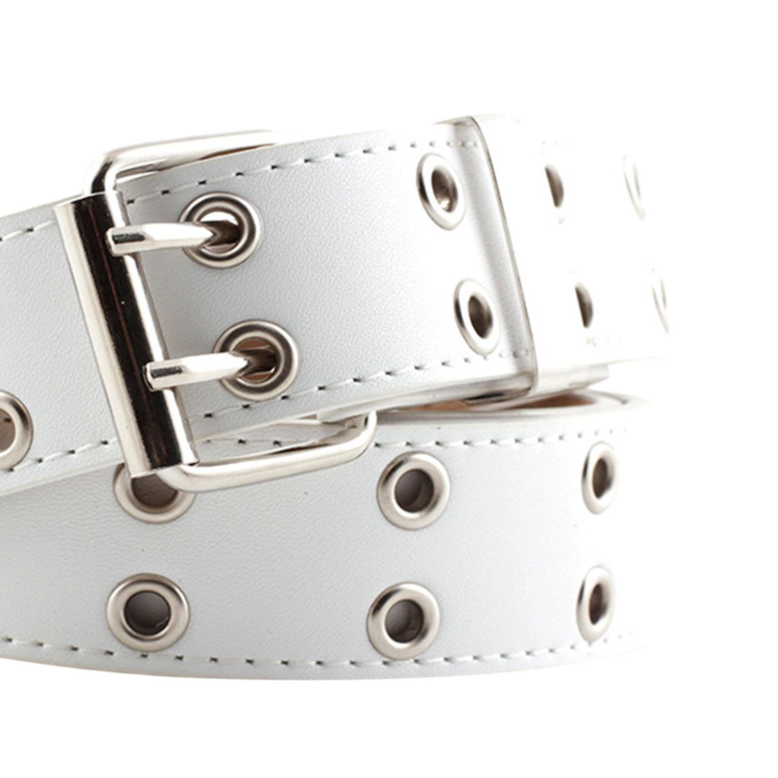 Women Punk Belt Double Grommet Leather Jeans Waist Strap White