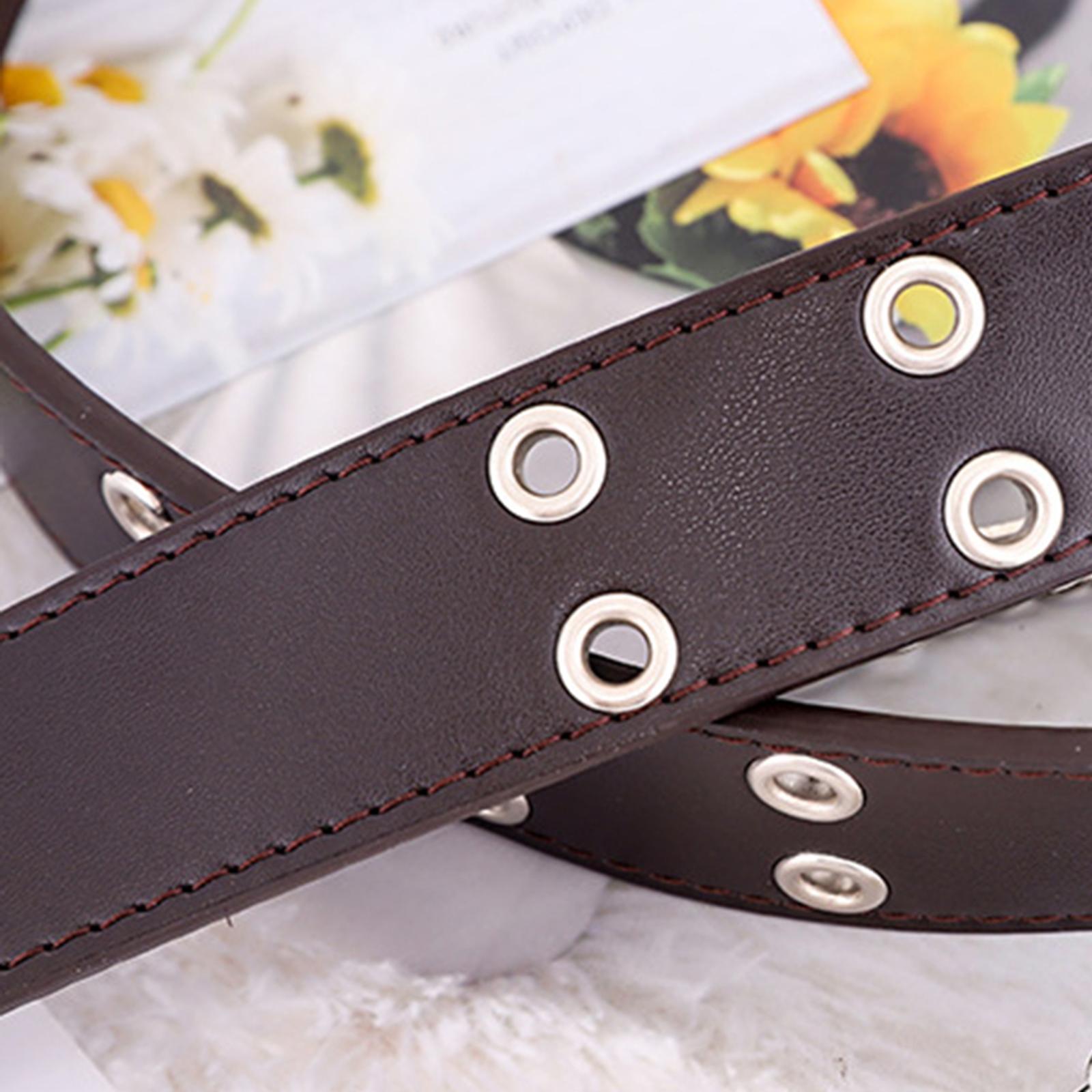 Women Punk Belt Double Grommet Leather Jeans Waist Strap Blue