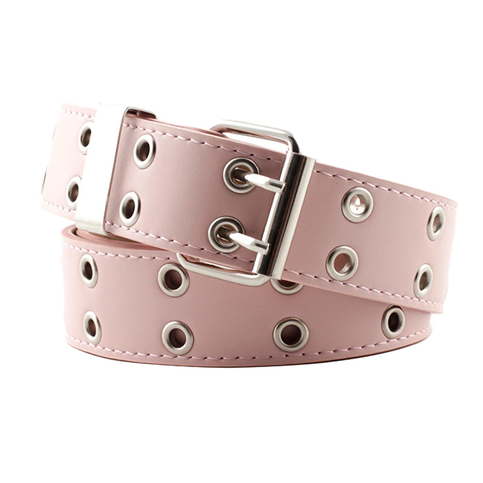 Women Punk Belt Double Grommet Leather Jeans Waist Strap Pink