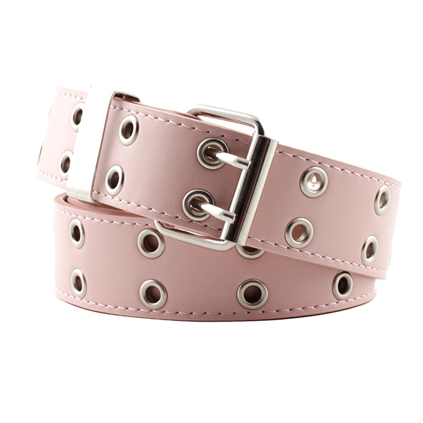 Women Punk Belt Double Grommet Leather Jeans Waist Strap Pink