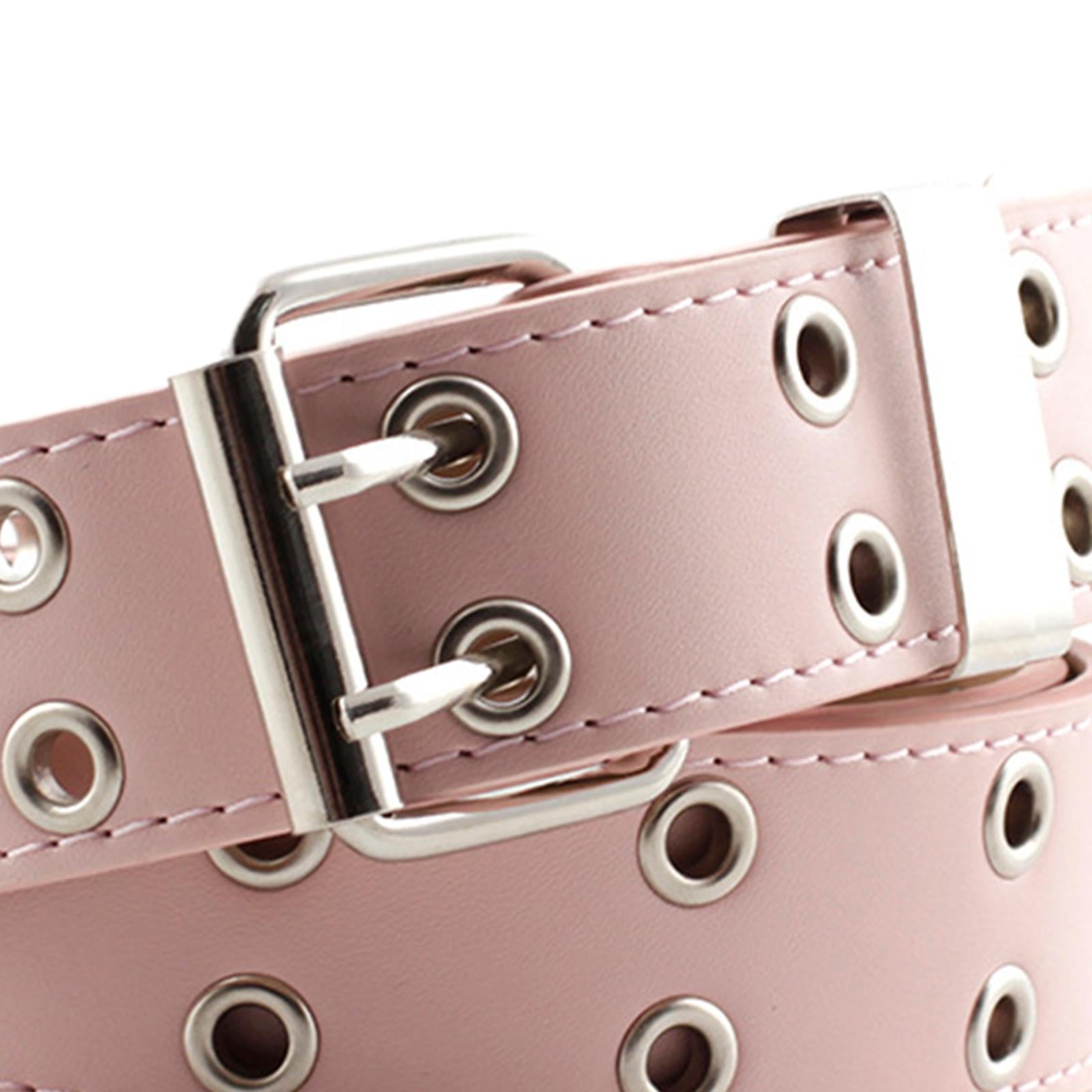 Women Punk Belt Double Grommet Leather Jeans Waist Strap Pink
