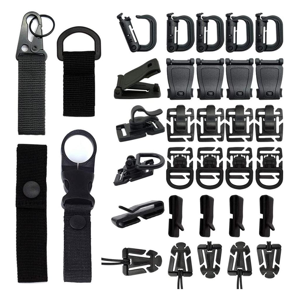 34Pieces Molle Attachments for Tactical Vest Webbing Key Ring D-Ring Clip