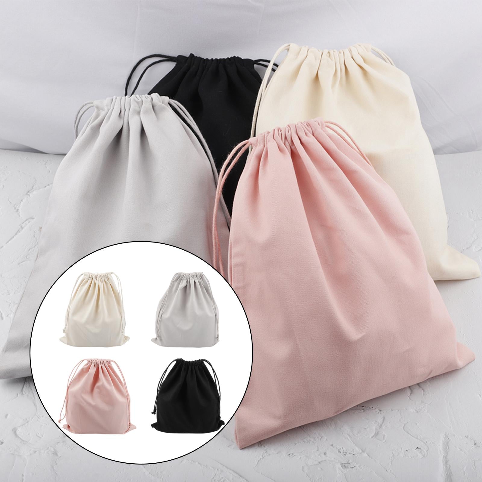 Canvas Drawstring Storage Bag Shoes Laundry Organizer Pouch Portable Pink
