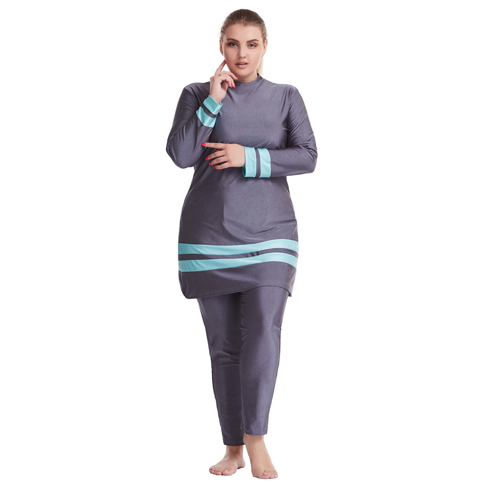 Islamic Modest Swimsuit Beach Muslim Arab Women Swimwear Plus Size Gray XL