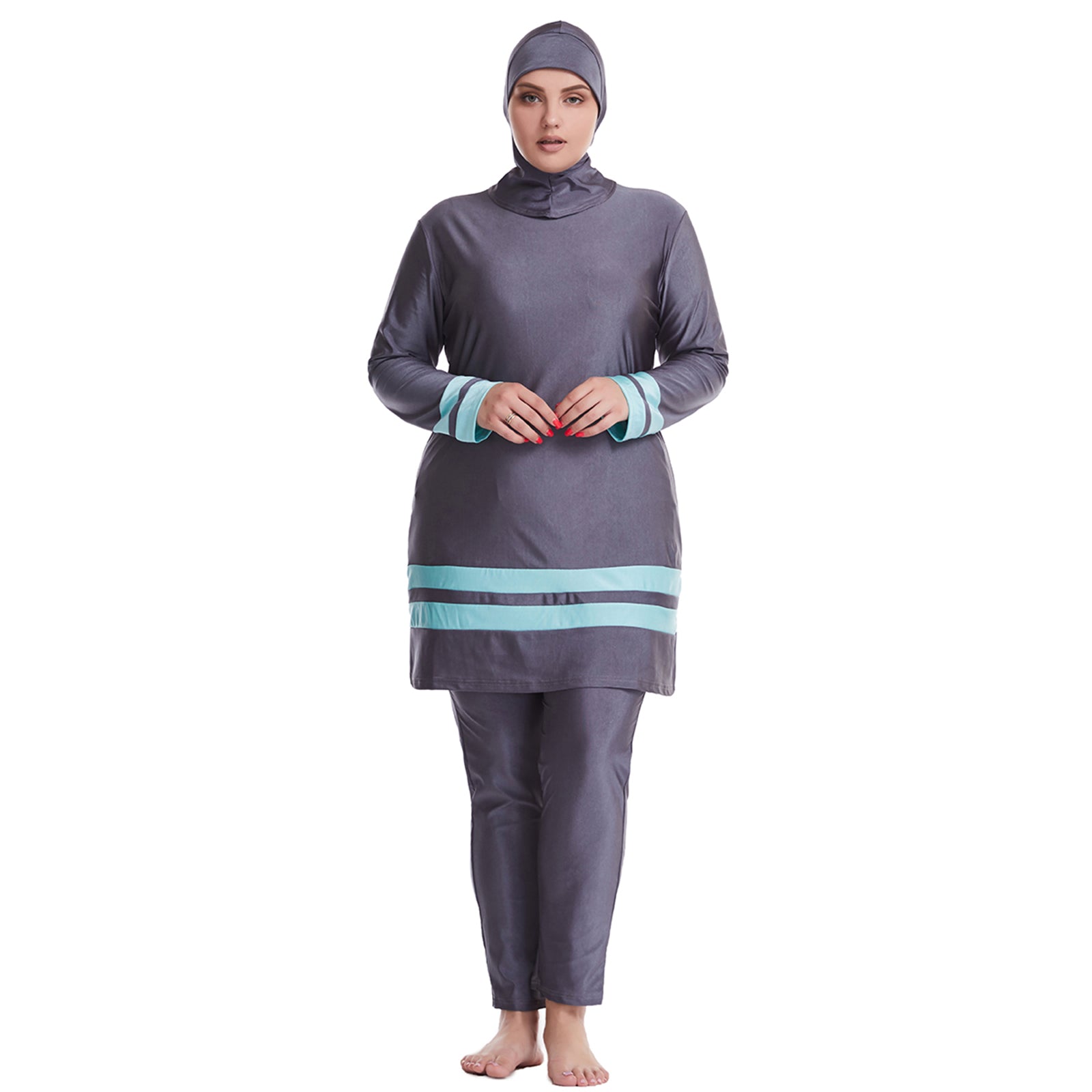 Islamic Modest Swimsuit Beach Muslim Arab Women Swimwear Plus Size Gray XL