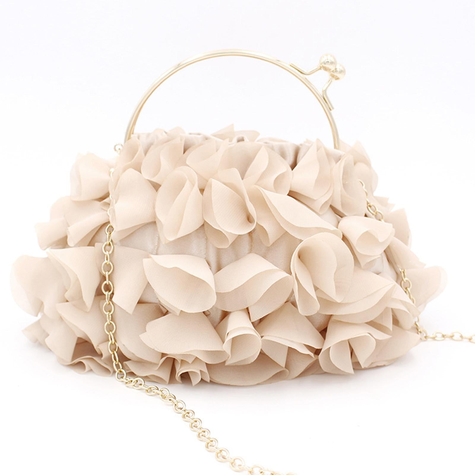 Satin Flower Clutch Dressy Wedding Cocktail Evening Bag Totes Crossbody Bag