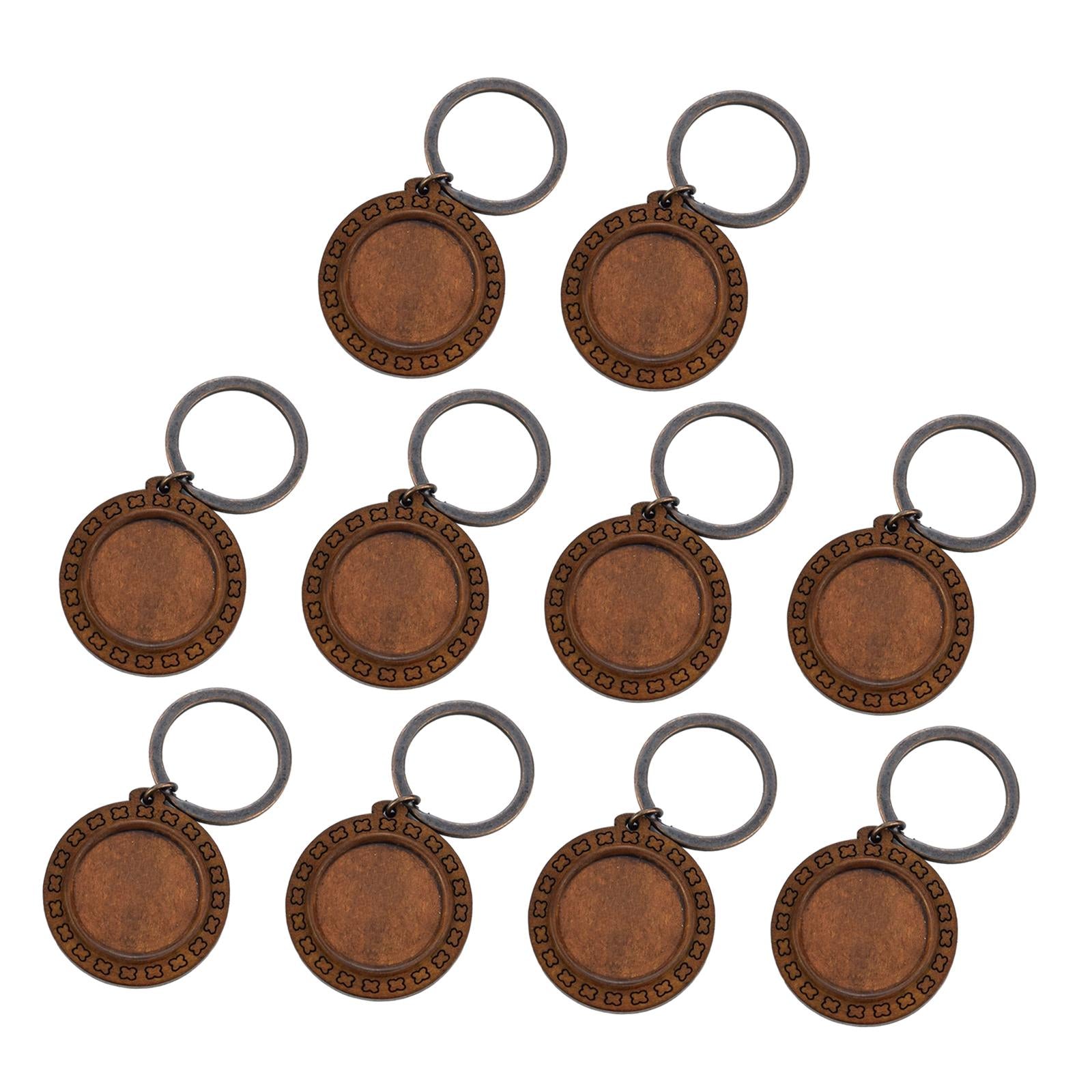 10pcs Wooden Key Chains Keychains Blanks Discs Keyring Crafts Plain Ring