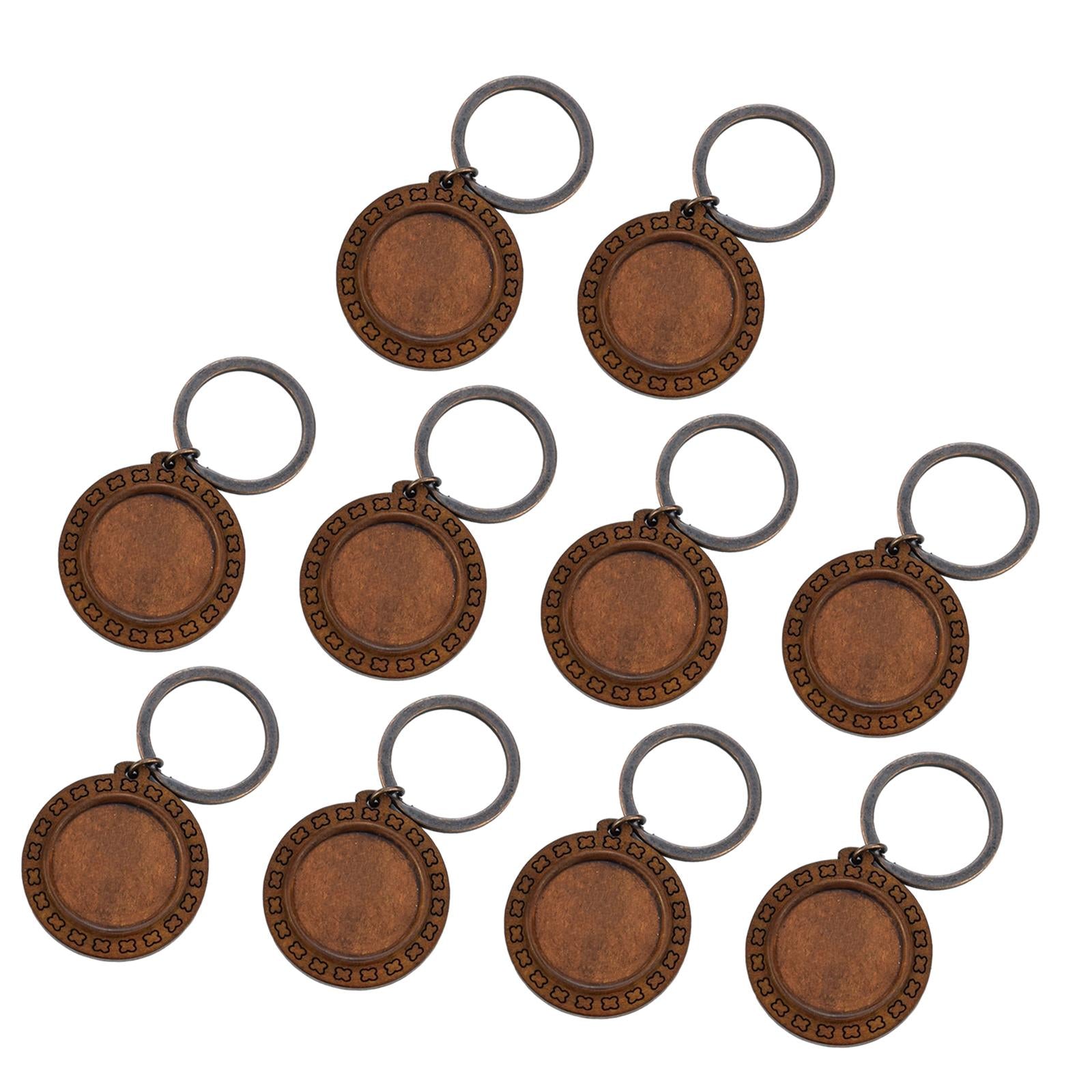 10pcs Wooden Key Chains Keychains Blanks Discs Keyring Crafts Plain Ring
