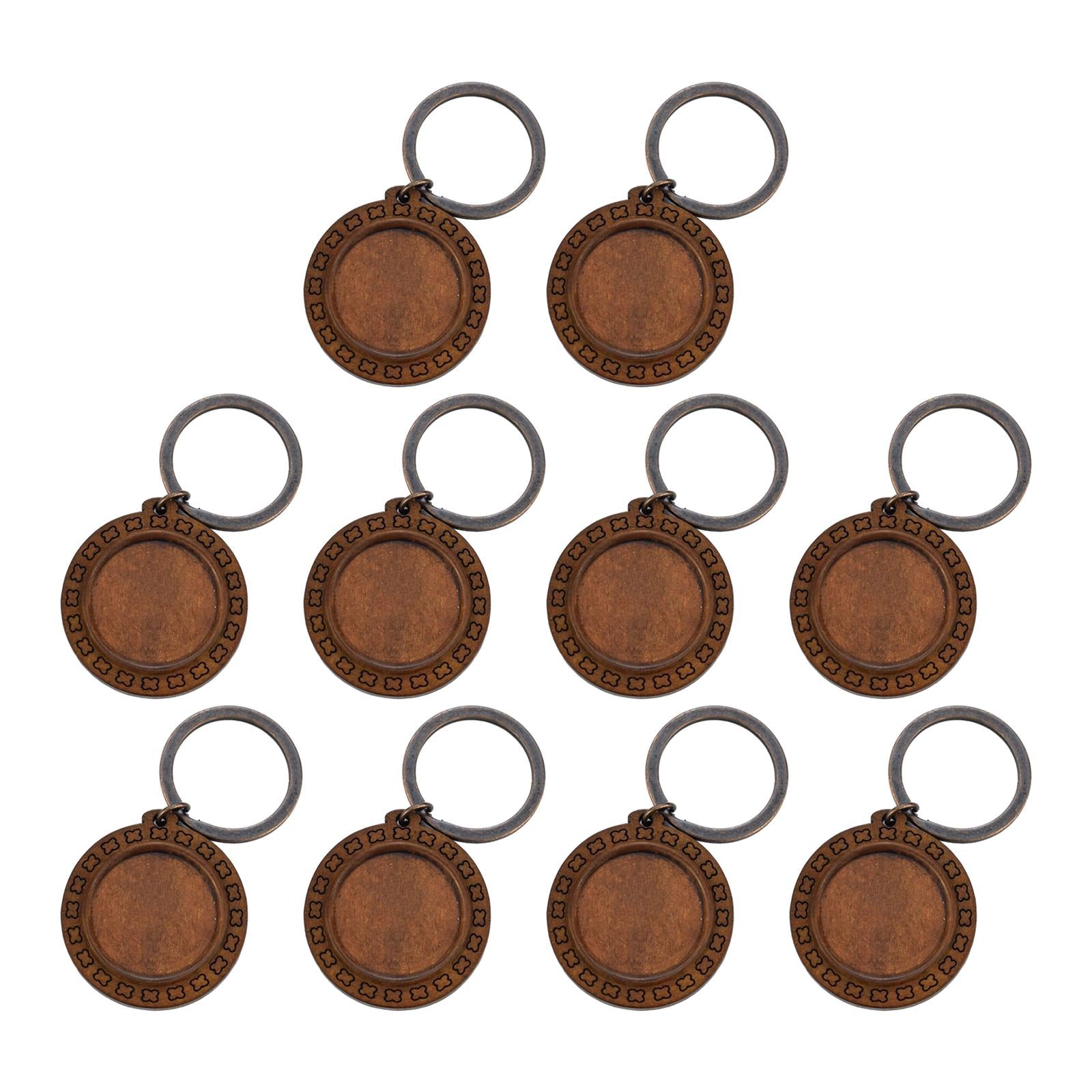10pcs Wooden Key Chains Keychains Blanks Discs Keyring Crafts Plain Ring