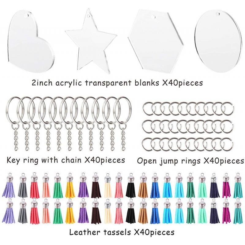 160x Acrylic Keychain Blanks Transparent Acrylic Discs Colorful Tassels