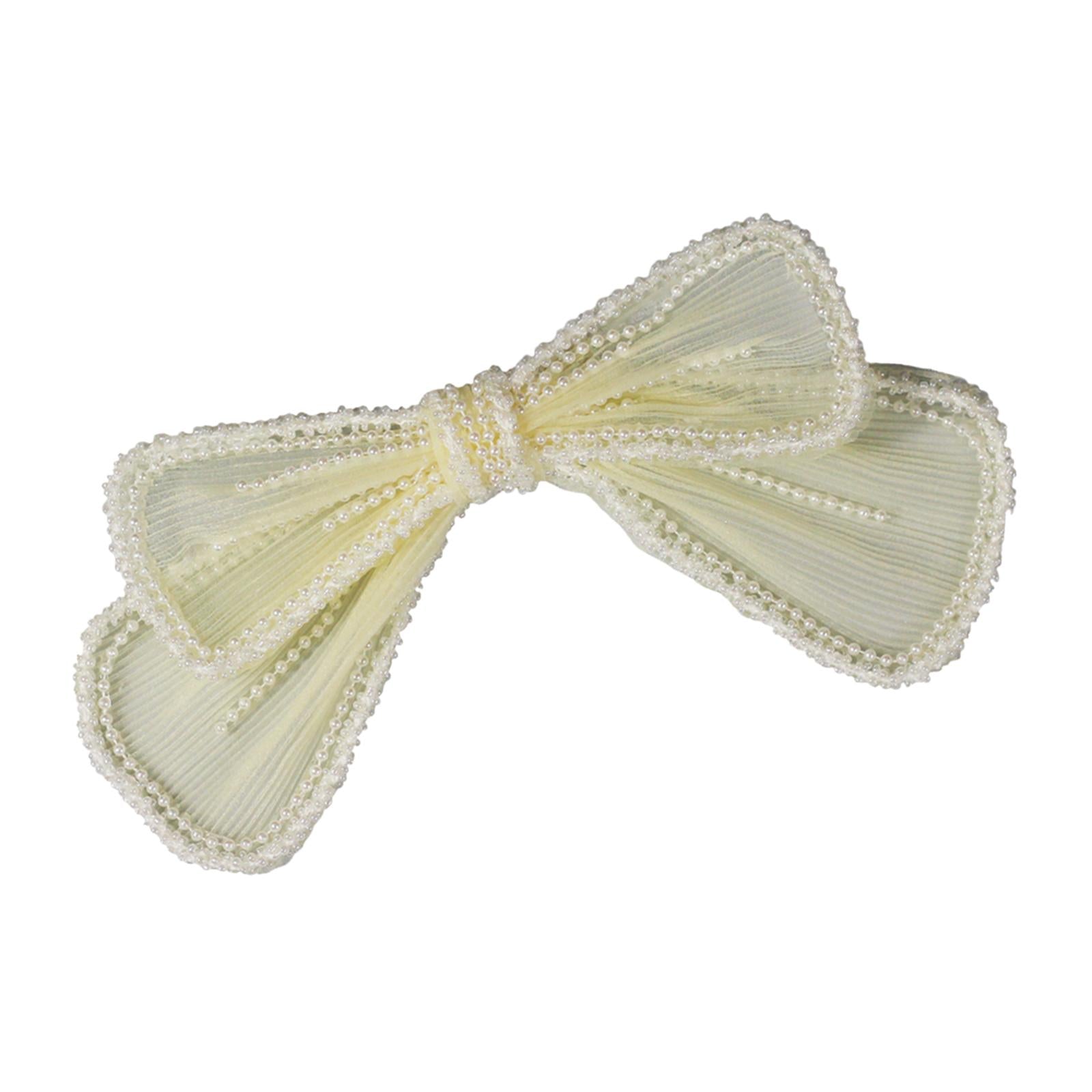 White Pearls Beads Lace Bows Hair Clip Elegant Large Hairpin Bridal Headwear