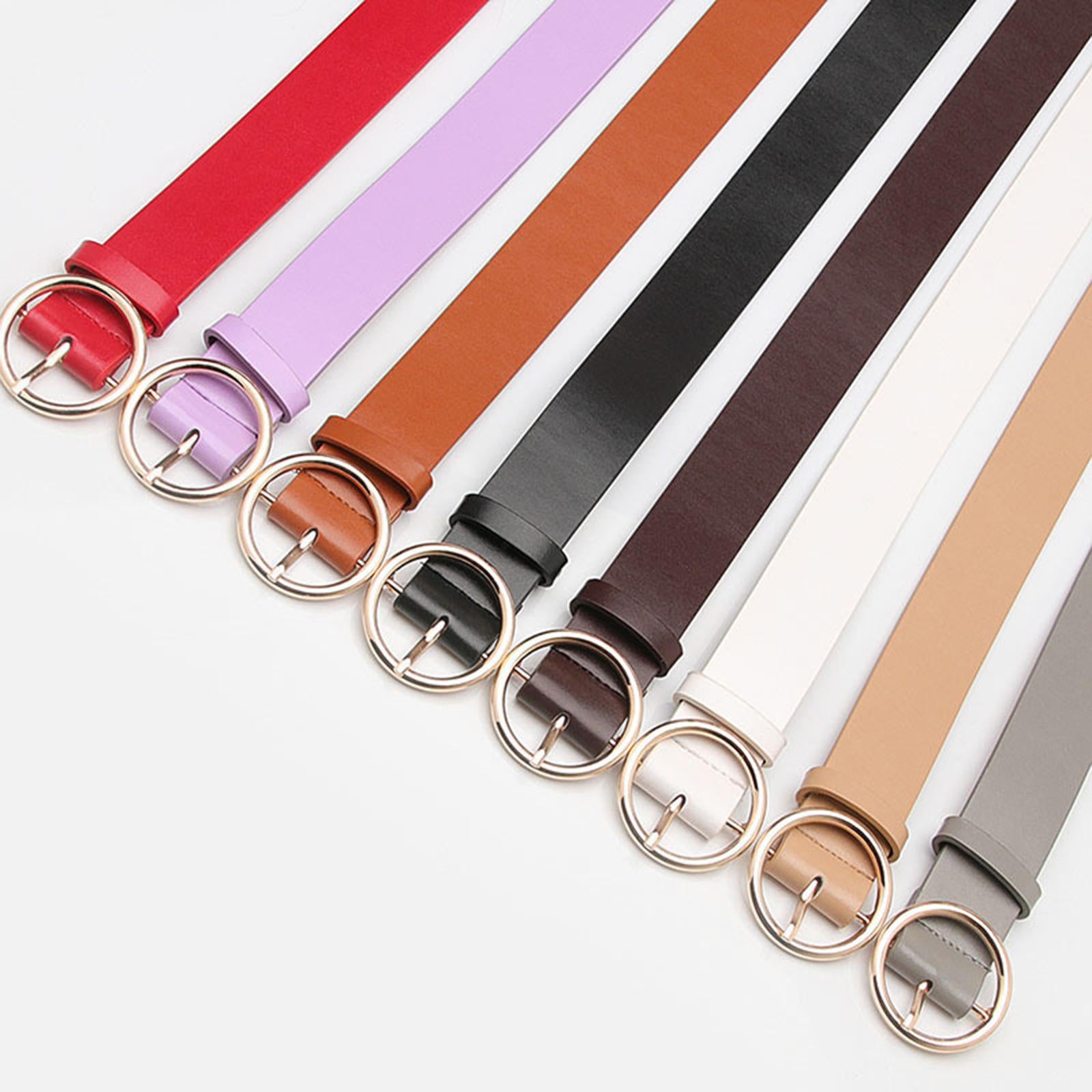 Women Adjustable Waistband Round Buckle Waist Strap Lady Belt for Jeans Red