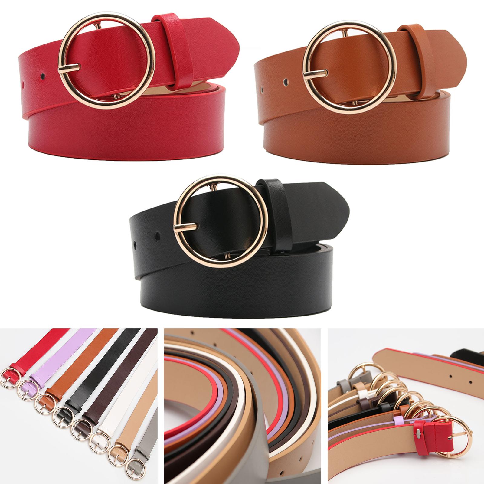 Women Adjustable Waistband Round Buckle Waist Strap Lady Belt for Jeans Red
