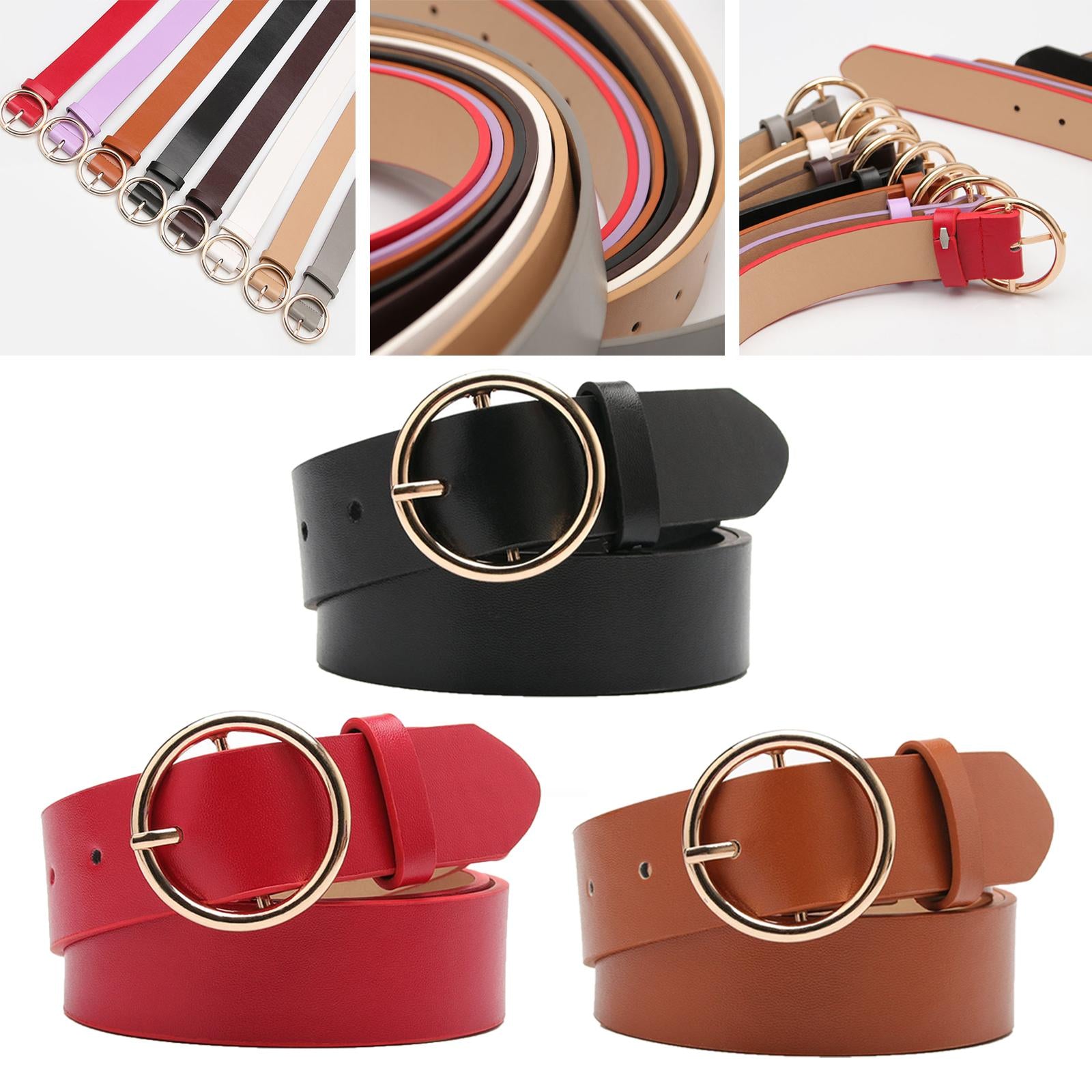 Women Adjustable Waistband Round Buckle Waist Strap Lady Belt for Jeans Red