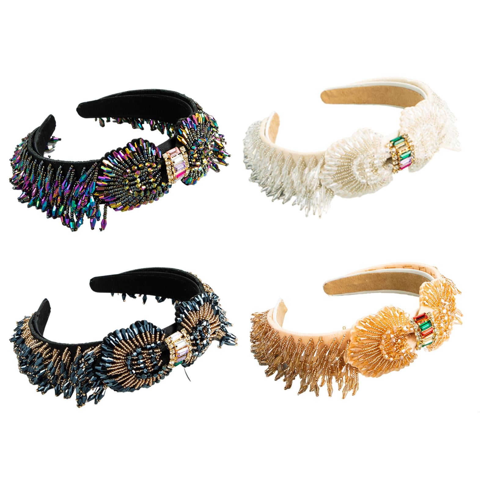 Trendy Baroque Headband Embellished Gem Hair Band Hair Piece Decor White