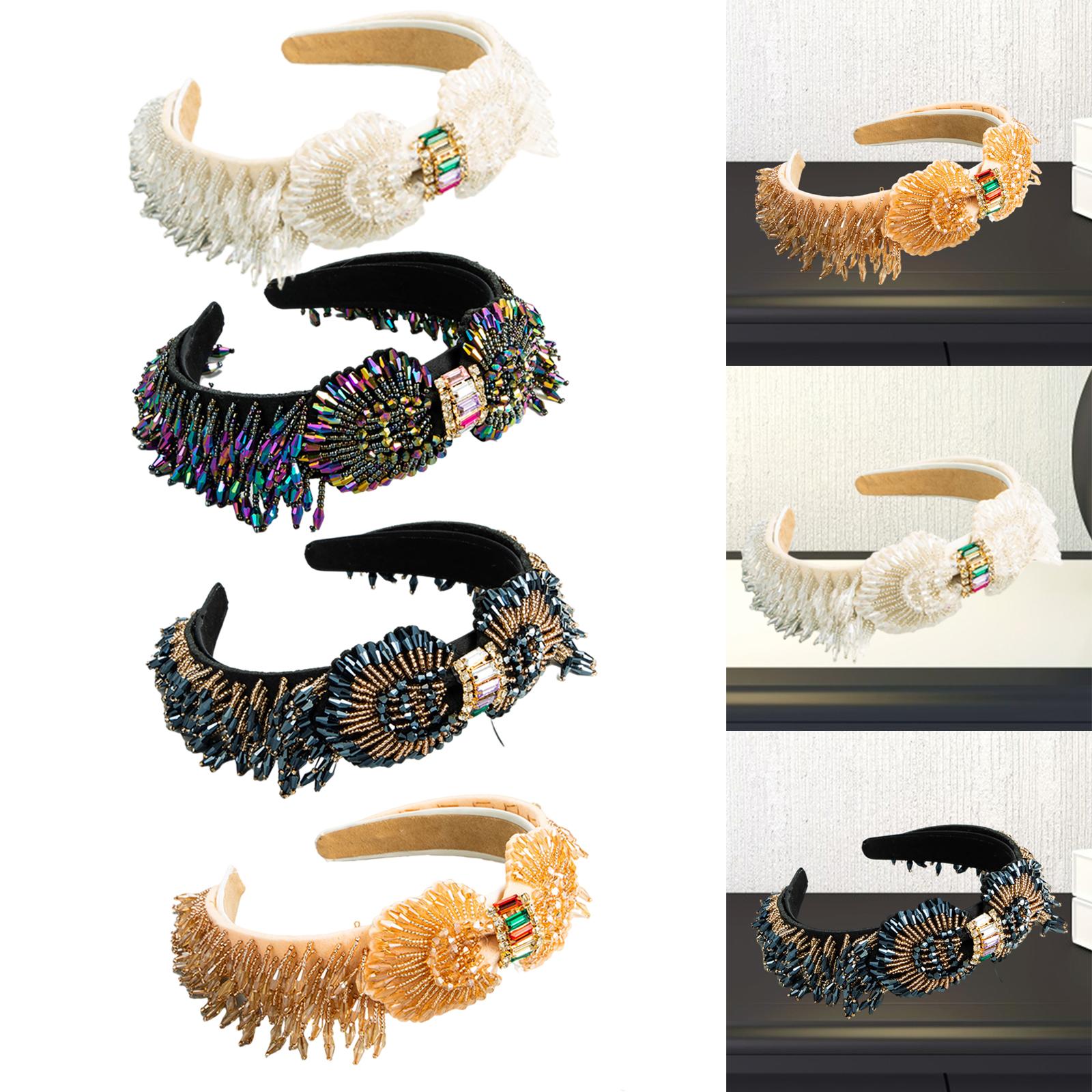 Trendy Baroque Headband Embellished Gem Hair Band Hair Piece Decor White
