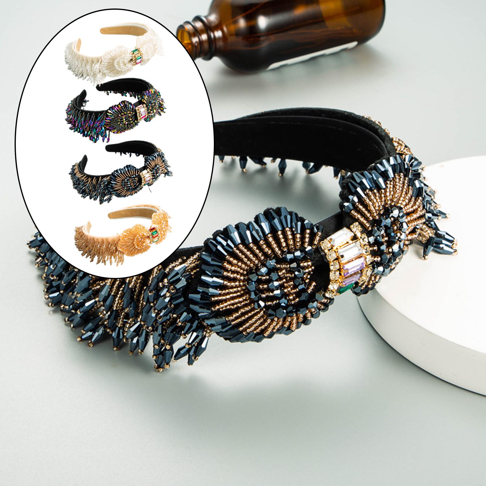 Trendy Baroque Headband Embellished Gem Hair Band Hair Piece Decor White