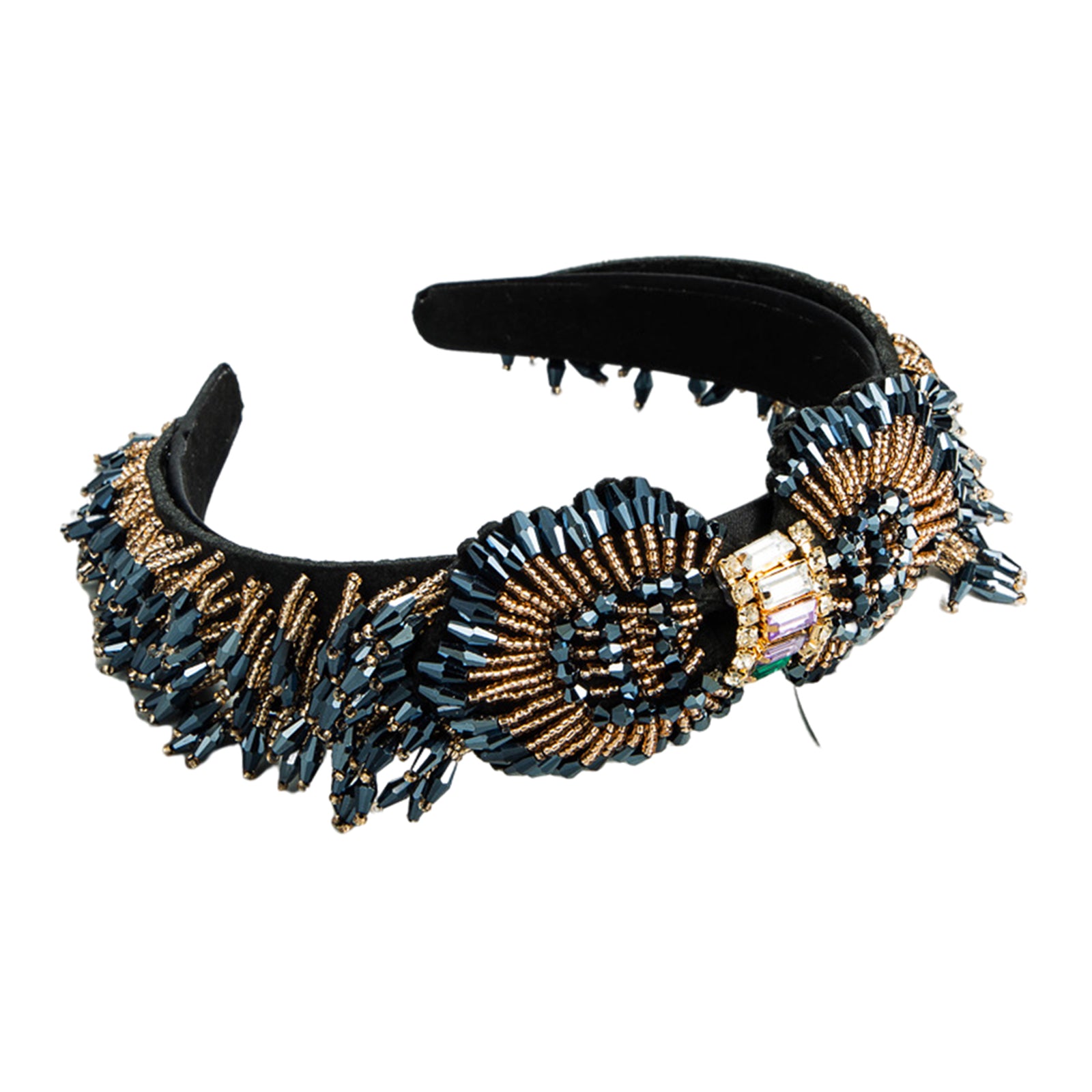 Trendy Baroque Headband Embellished Gem Hair Band Hair Piece Decor Blue