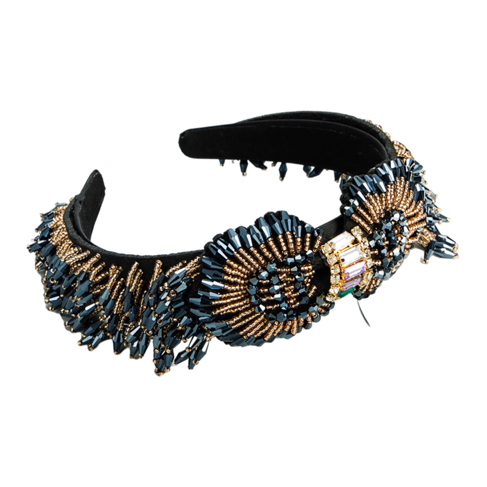 Trendy Baroque Headband Embellished Gem Hair Band Hair Piece Decor Blue