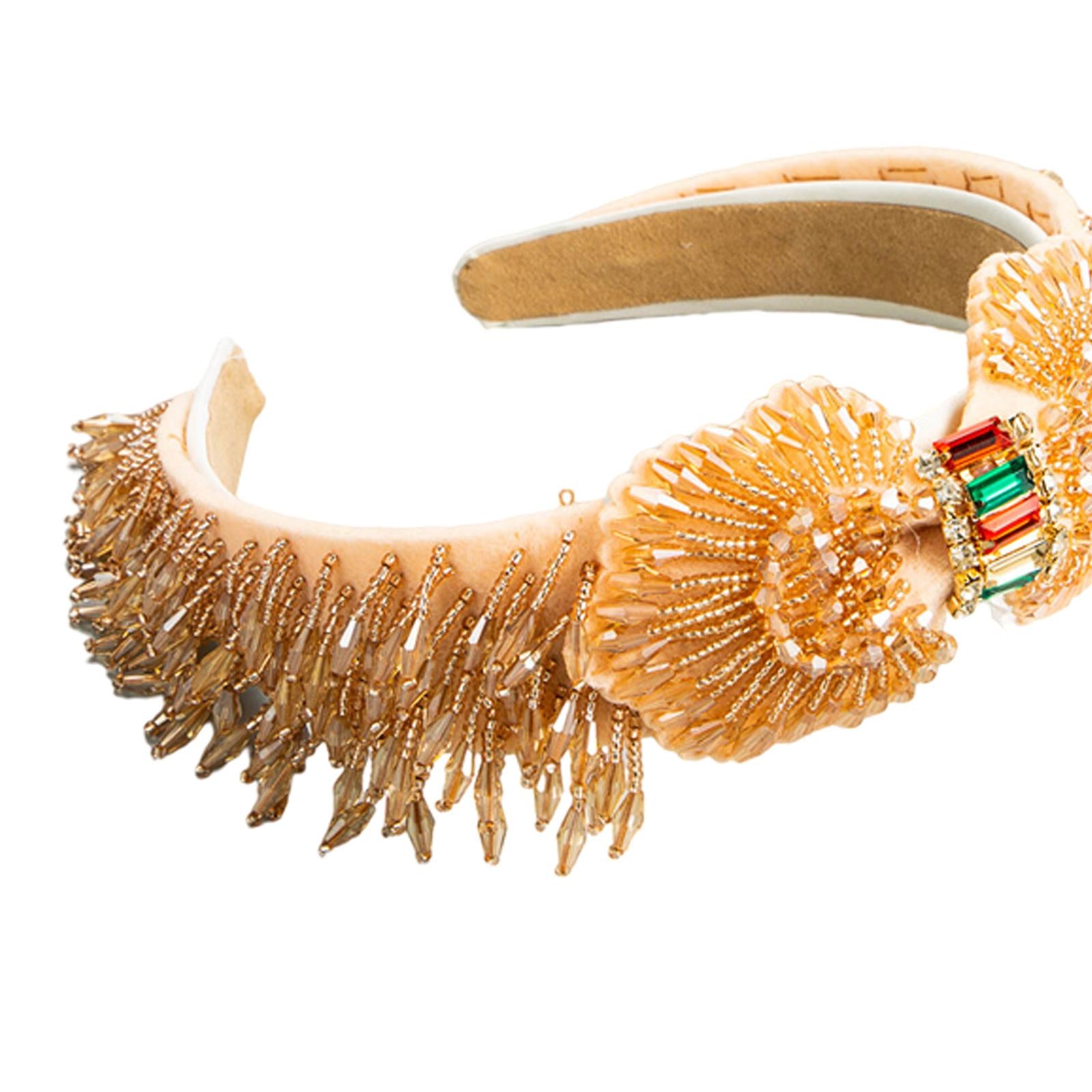 Trendy Baroque Headband Embellished Gem Hair Band Hair Piece Decor Coffee