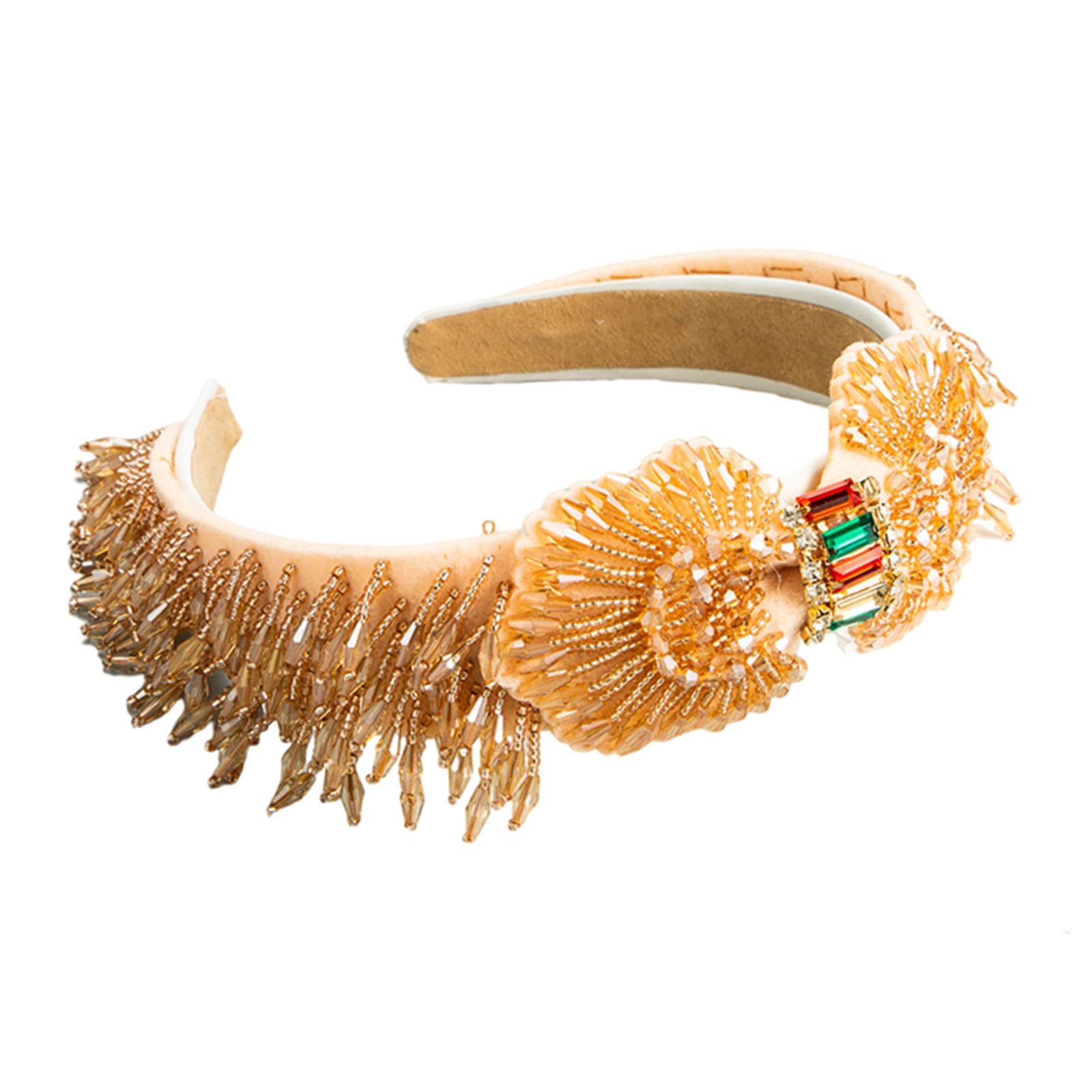 Trendy Baroque Headband Embellished Gem Hair Band Hair Piece Decor Coffee