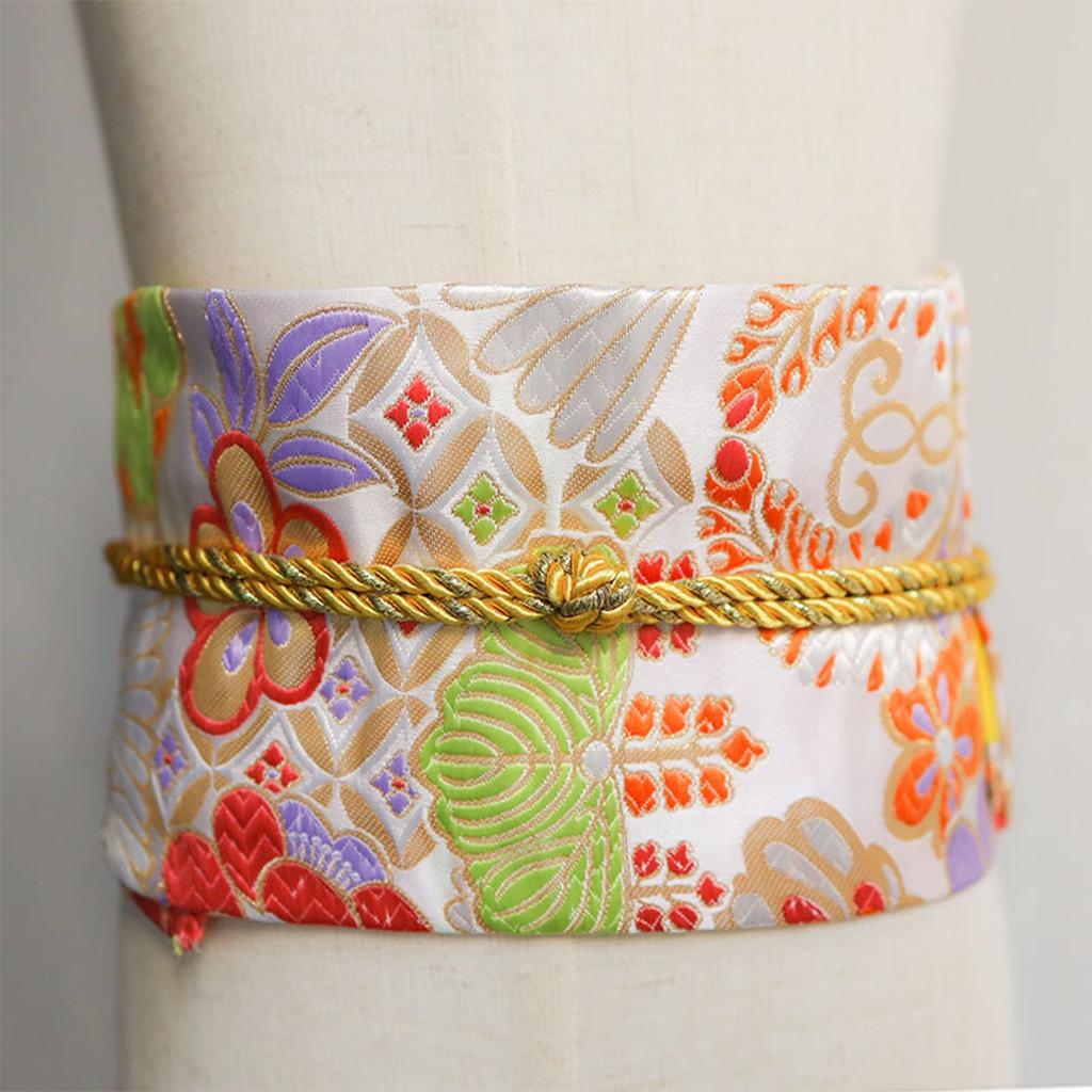 Women Japanese Belt Pre-Tied Bow Kimono Robe Obi Strap Yellow Adults