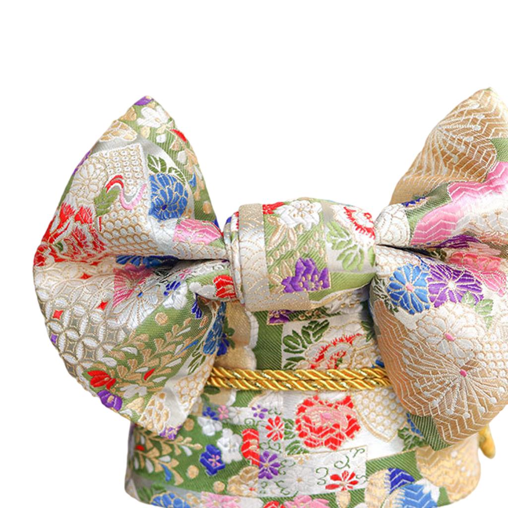 Women Japanese Belt Pre-Tied Bow Kimono Robe Obi Strap Green Kids