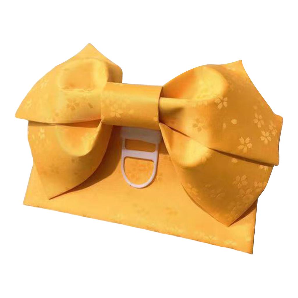 Kimono Obi Jacquard Pre-Tied Bow Waist Strap Cummerbund Yellow