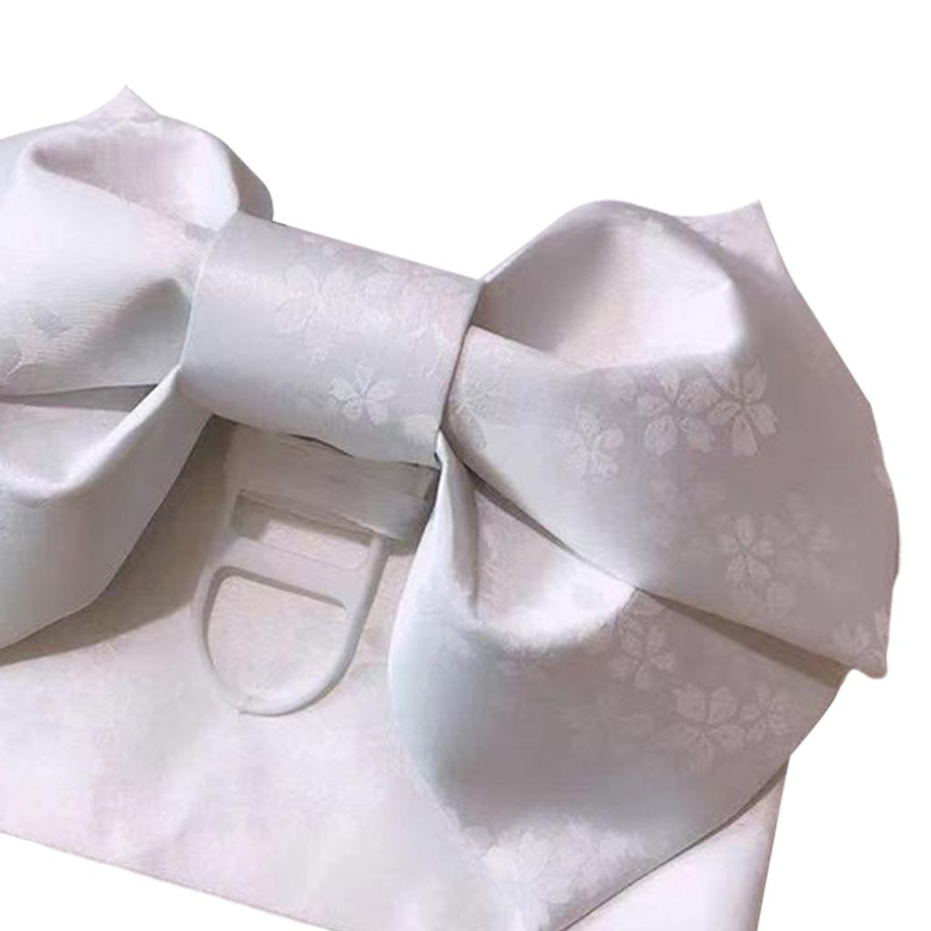 Kimono Obi Jacquard Pre-Tied Bow Waist Strap Cummerbund White
