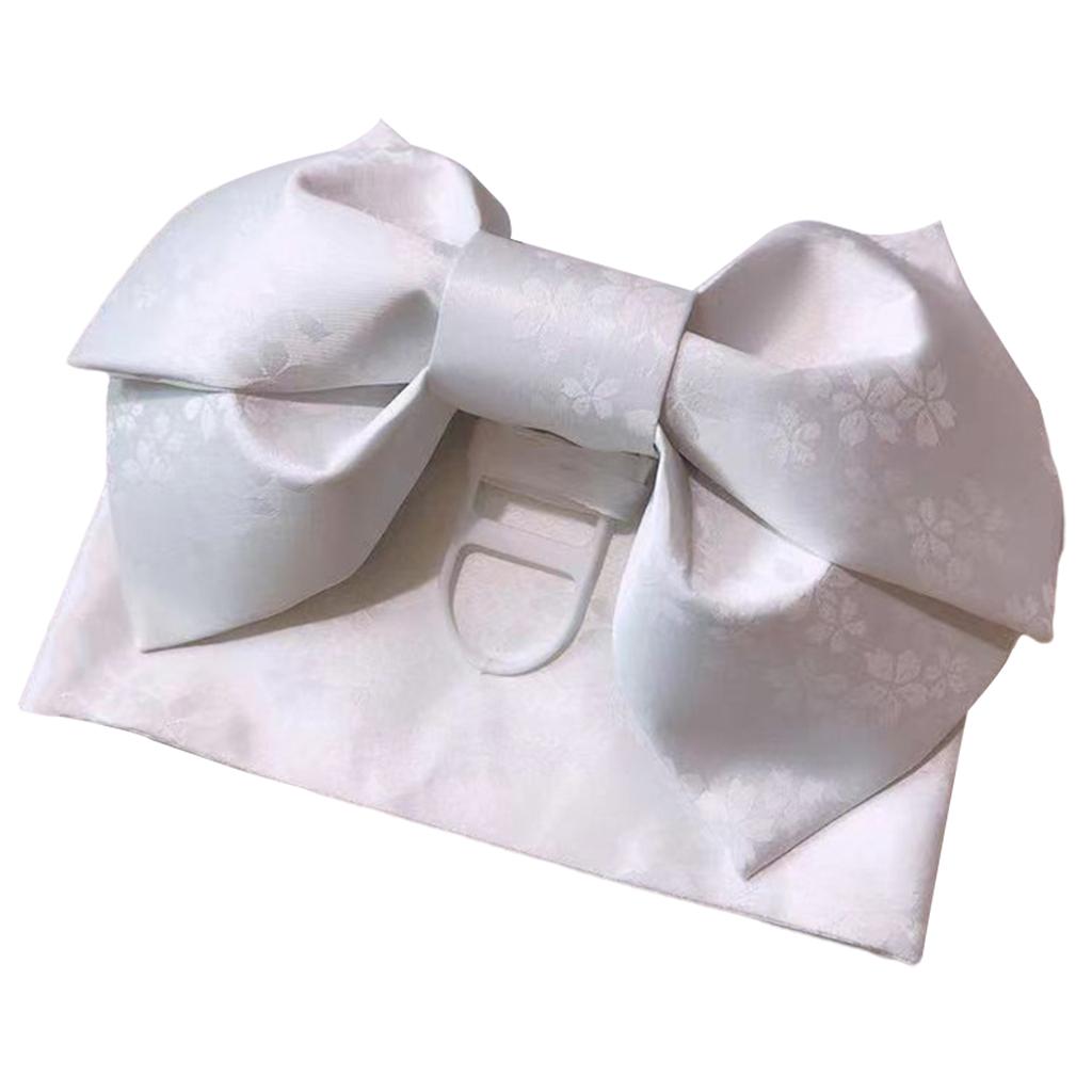 Kimono Obi Jacquard Pre-Tied Bow Waist Strap Cummerbund White
