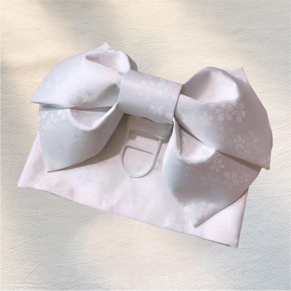Kimono Obi Jacquard Pre-Tied Bow Waist Strap Cummerbund White