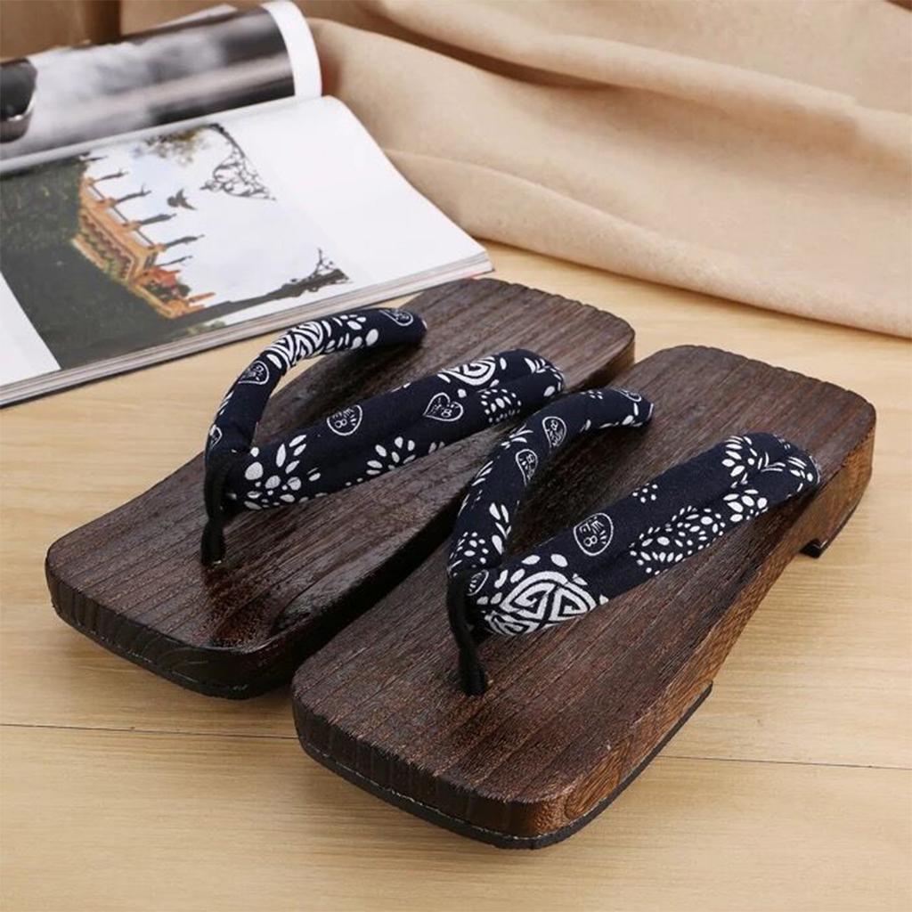 Japanese Clogs Slippers Geta Sandals Flip Flops for Men Women Blue Square 40