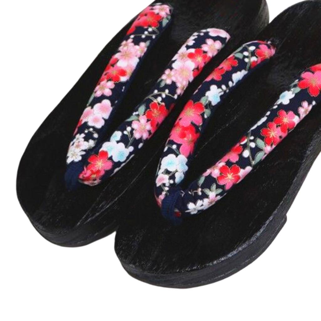 Japanese Clogs Slippers Geta Sandals Flip Flops for Men Women Black Round 41
