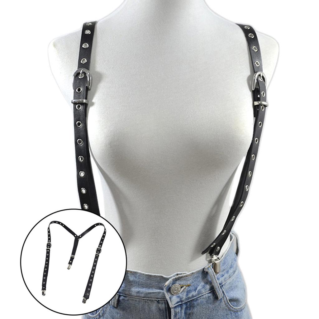 Punk style Suspenders Women Y-Shape Metal Clips Adjustable Leather Strap
