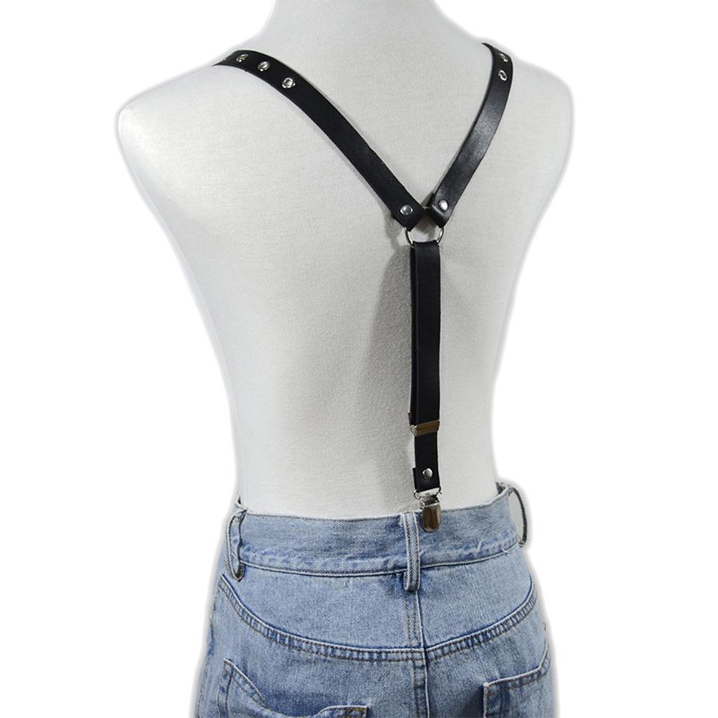 Punk style Suspenders Women Y-Shape Metal Clips Adjustable Leather Strap
