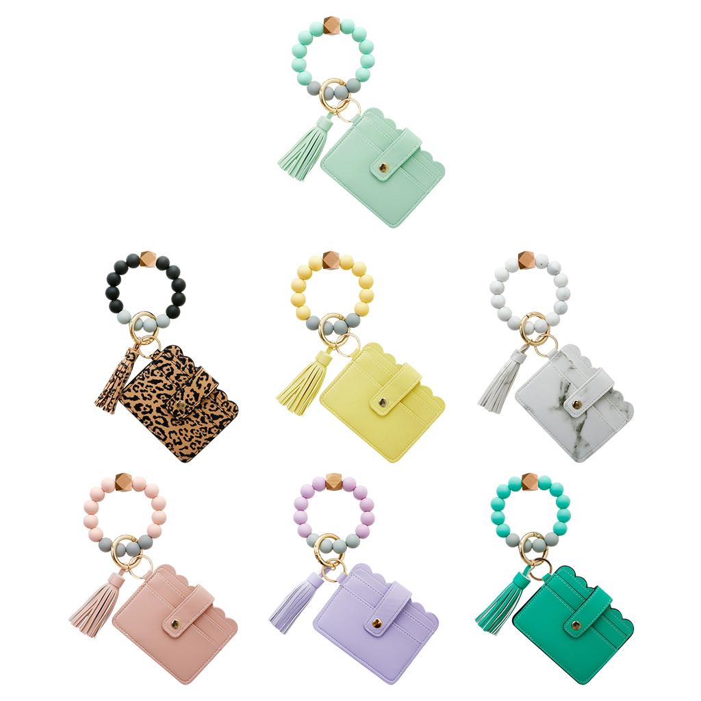 Womens Card Wallet Bracelet Key Ring Bangle Keychain Wristlet Leopard Print