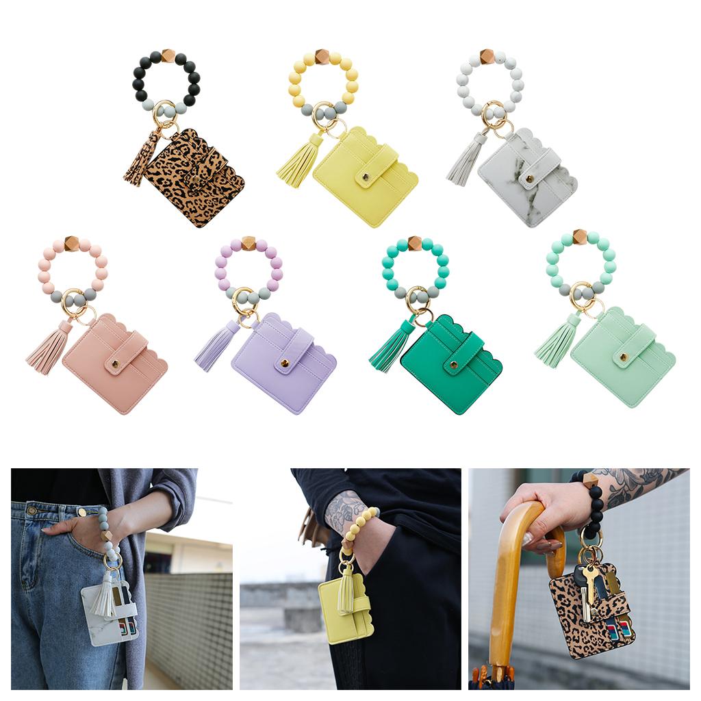 Womens Card Wallet Bracelet Key Ring Bangle Keychain Wristlet Leopard Print