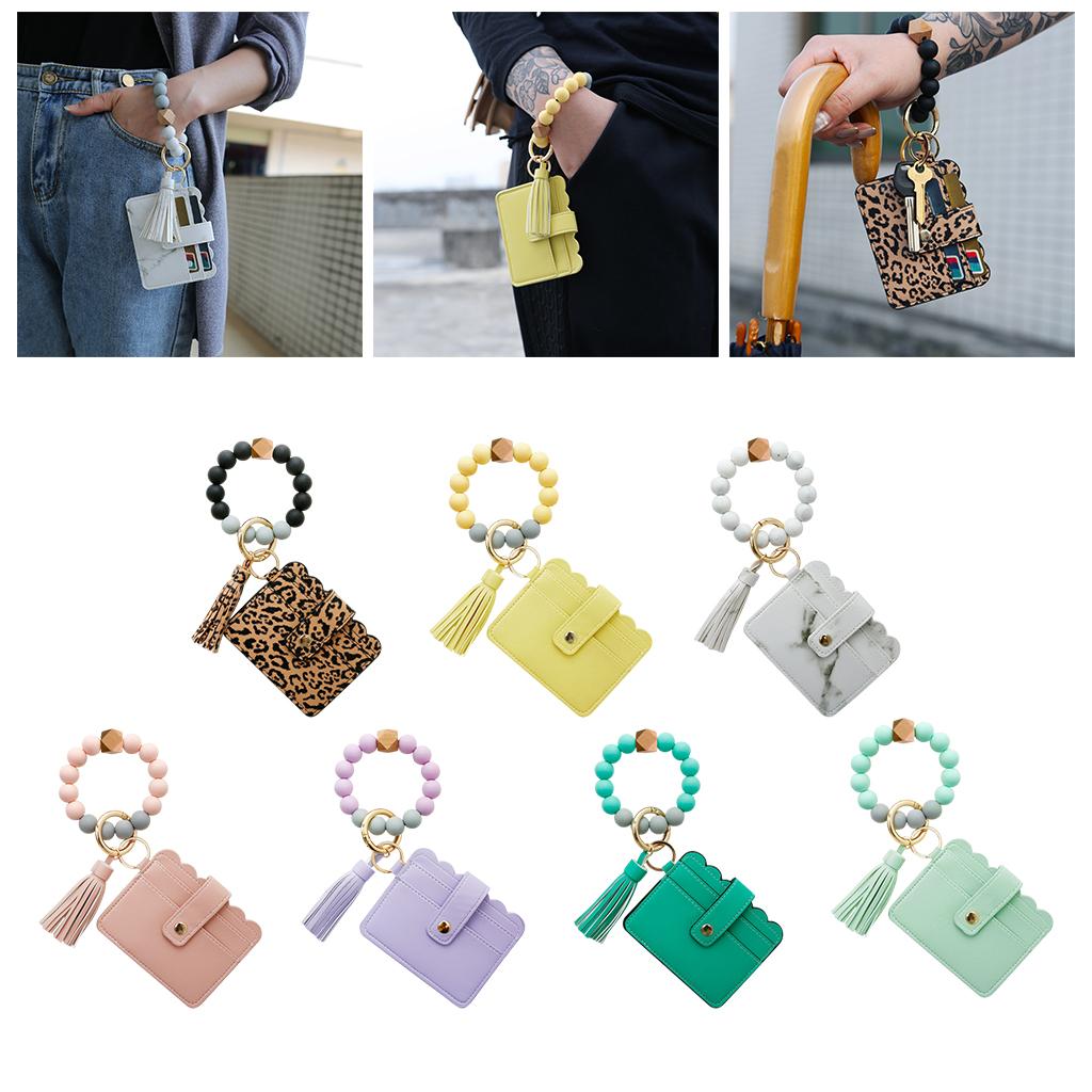 Womens Card Wallet Bracelet Key Ring Bangle Keychain Wristlet Leopard Print