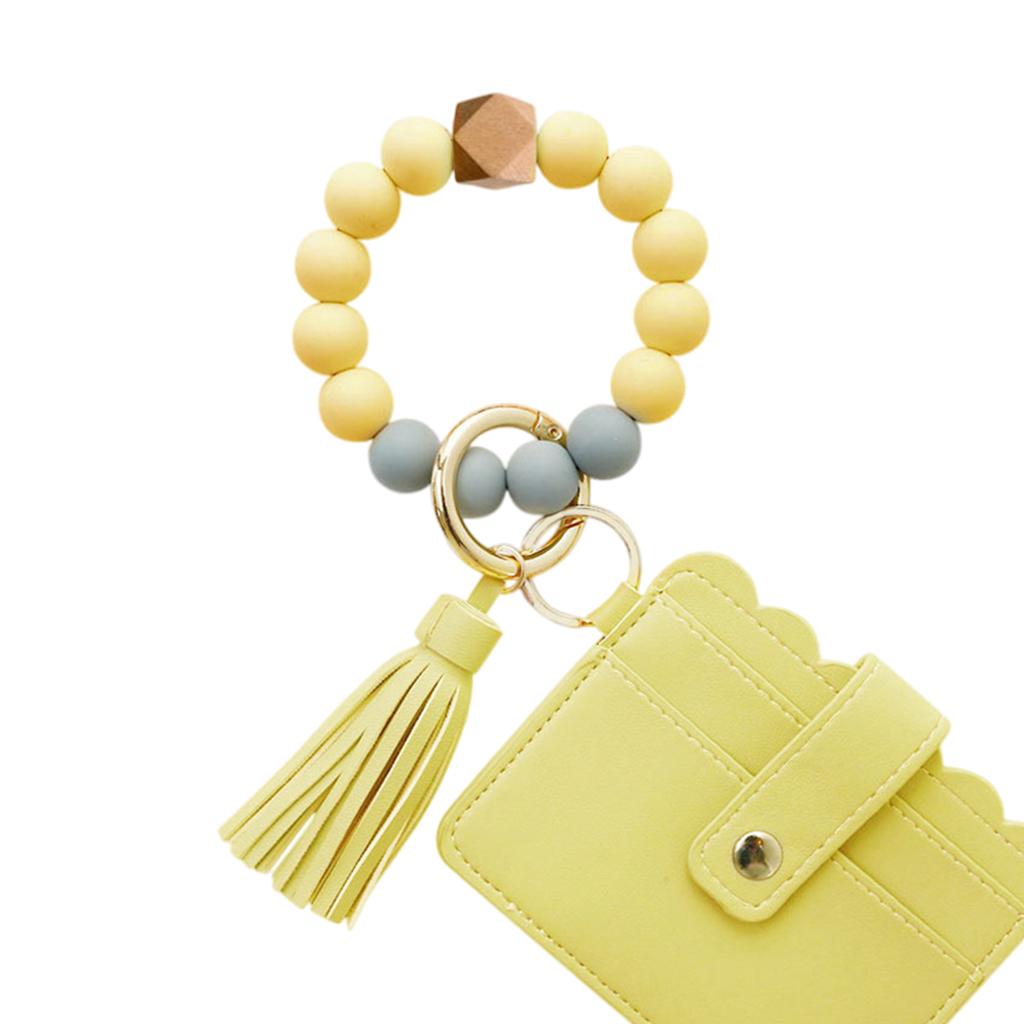 Womens Card Wallet Bracelet Key Ring Bangle Keychain Wristlet Lemon Yellow
