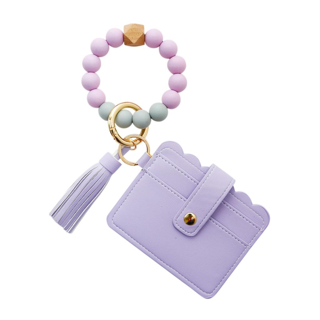 Womens Card Wallet Bracelet Key Ring Bangle Keychain Wristlet Lavender
