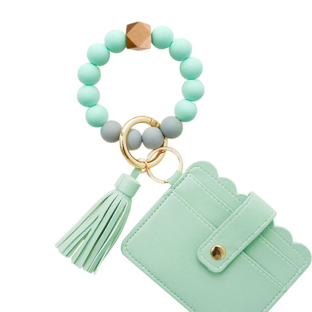 Womens Card Wallet Bracelet Key Ring Bangle Keychain Wristlet Mint Green